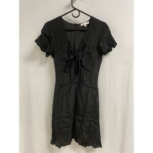 LAVENDER BROWN Keyhole Tie Silk Blend Mini Dress Short Sleeve Black Women's XS